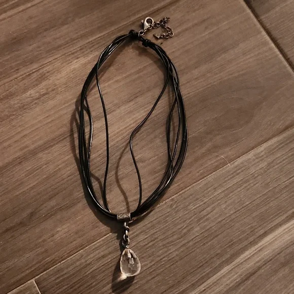 Silpada Black Leather Cord Sterling Silver Rock Crystal Pendant Necklace - Picture 1 of 2